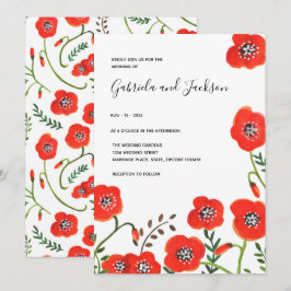 Convites Papoulas vermelhas florais casamento moderno