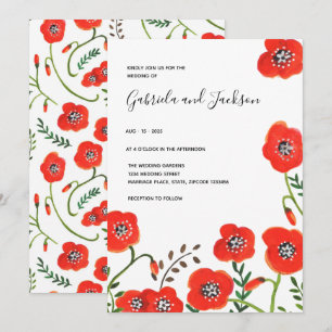 Convites Papoulas vermelhas florais casamento moderno