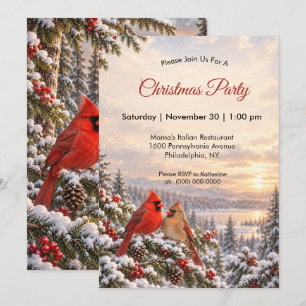 Convites Par de Cardinals Vermelhos do Natal em Evergreen N