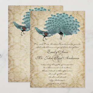 Convites Par Perfeito Aqua Damask Peacock Elegância Envelhe