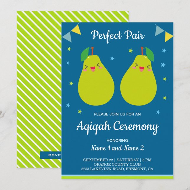 Convites Par Perfeito Gêmeos Pérola Fofa Aqiqah (Frente/Verso)