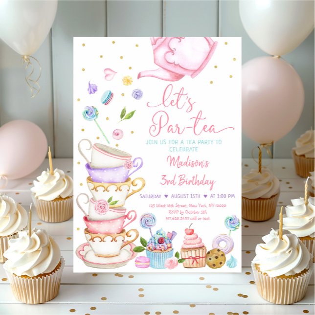 Convites Par-tea-Vamos do Tea Floral rosa Aniversário (Criador carregado)
