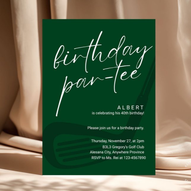 Convites Par-Tee de Aniversário de Golfe Minimalista Verde  (lets par tee, modern, trendy golf invitation, golf theme birthday, golf invitations, golf birthday p)