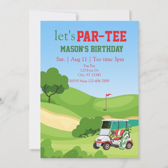 Convites PAR-TEE, golf birthday (Frente)