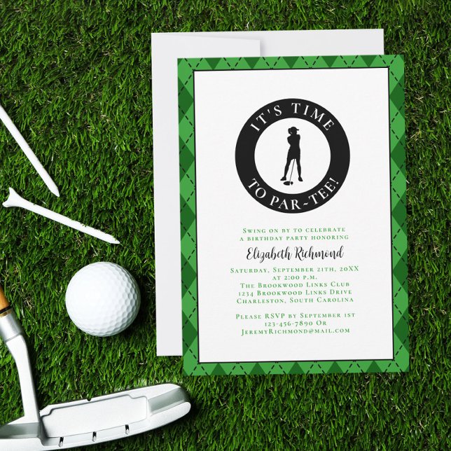Convites Par Tee Golfista Humor Engraçado Festa de Aniversá (Par Tee Golfer Funny Humor Birthday Party For Her Invitation)