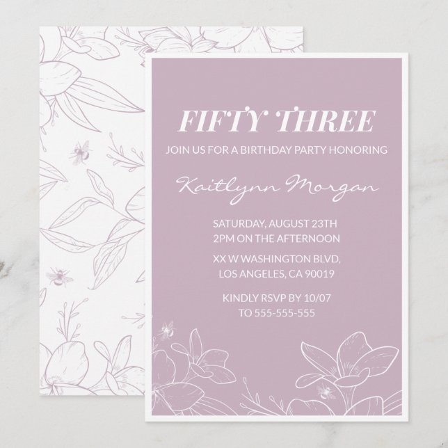 Convites para 53 anos do Elegant Modern Floral (Frente/Verso)