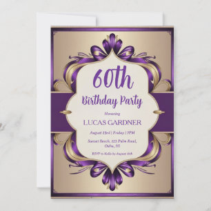 convites para 60 anos, roxo e ouro