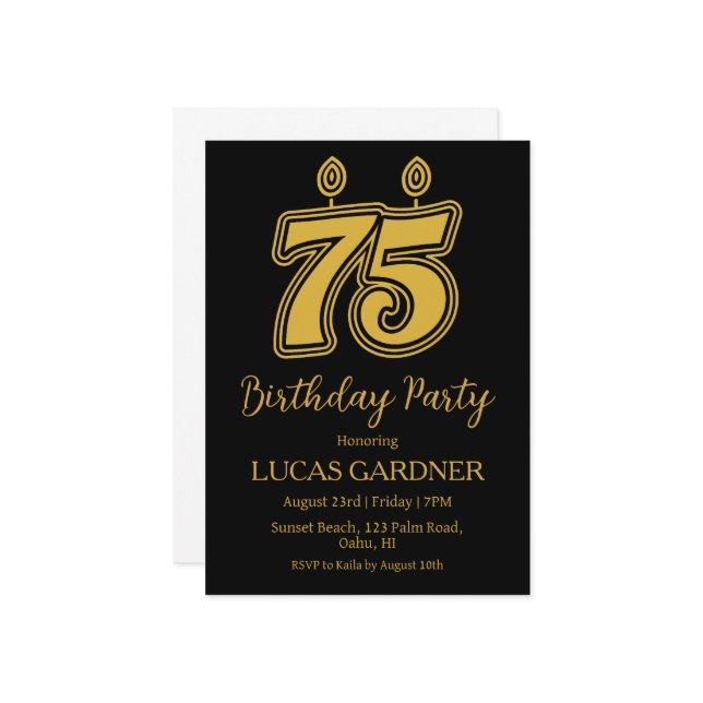 convites para 75 anos elegantes para tipografia (Frente/Verso In Situ)