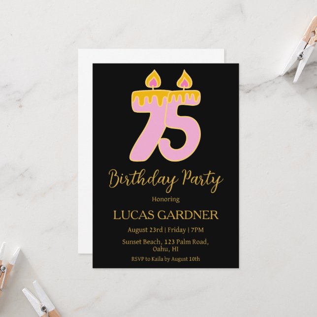 convites para 75 anos elegantes para tipografia (Frente/Verso In Situ)