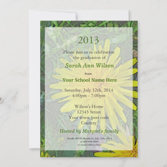 convites para a graduação de dandelion de verão (Frente)