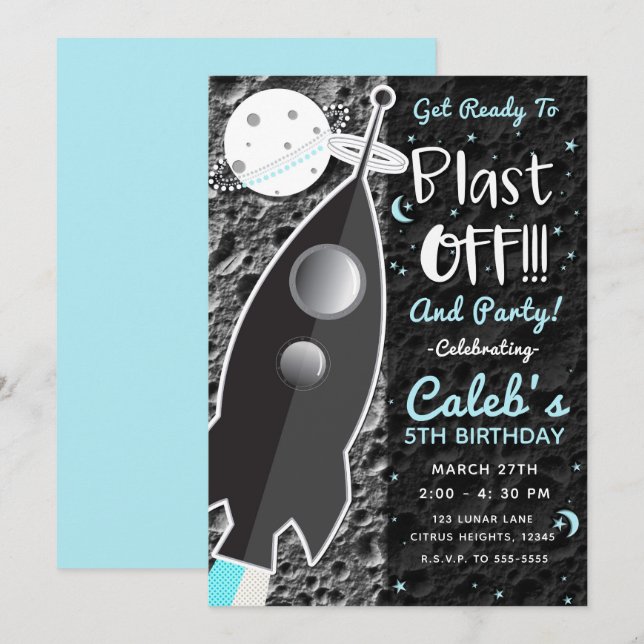Convites PARA A LUA Foguete Espacial Festa de Aniversário (Frente/Verso)