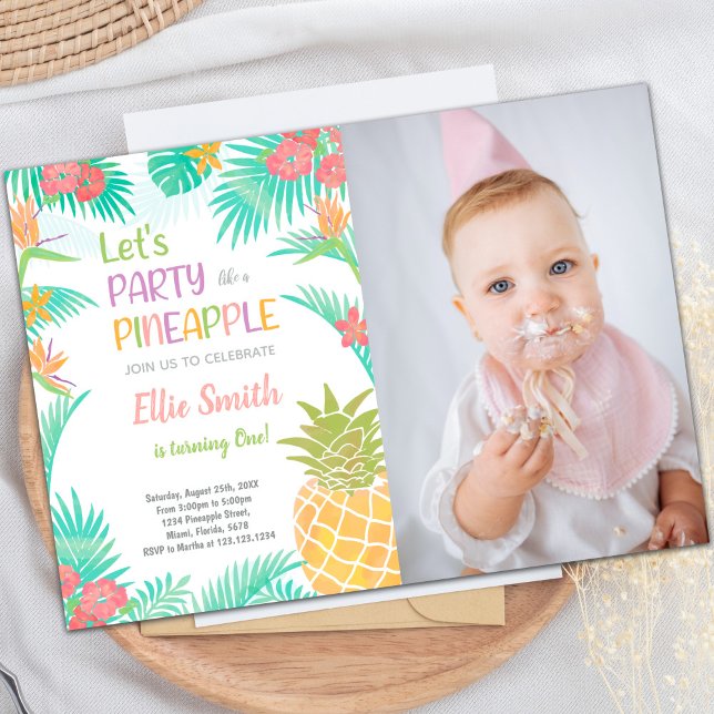 Convites para abacaxi com foto (Pineapple Invitations with photo)