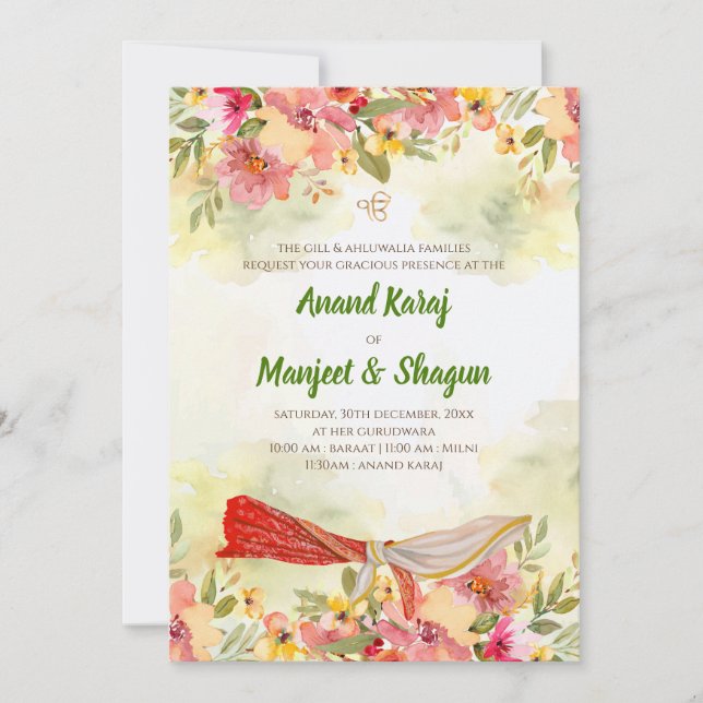 Convites para Anand Karaj e cartões de casamento S (Frente)