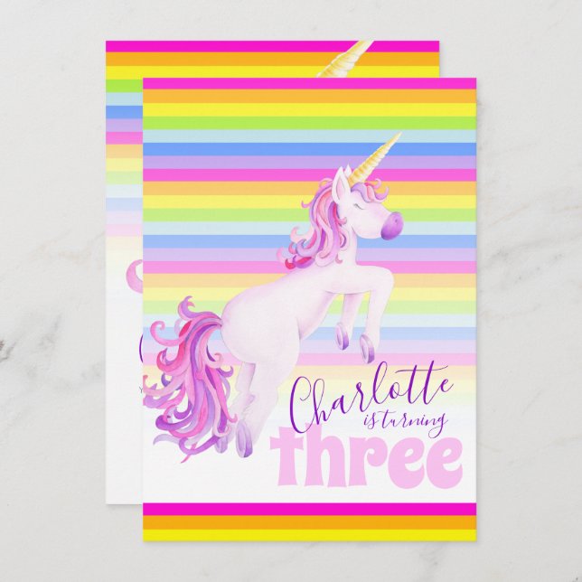 convites para aniversário de 3 anos do arco-íris d (Frente/Verso)