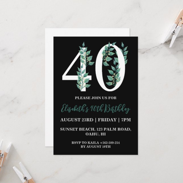 convites para aniversário de 40 anos florais moder (Frente/Verso In Situ)