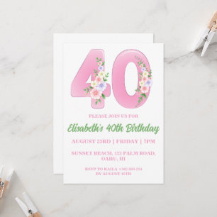 convites para aniversário de 40 anos florais moder