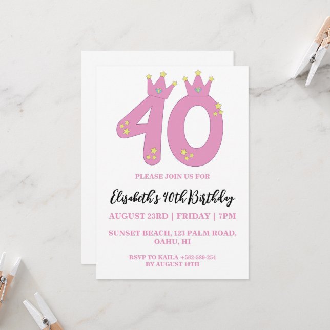 convites para aniversário de 40 anos florais moder (Frente/Verso In Situ)