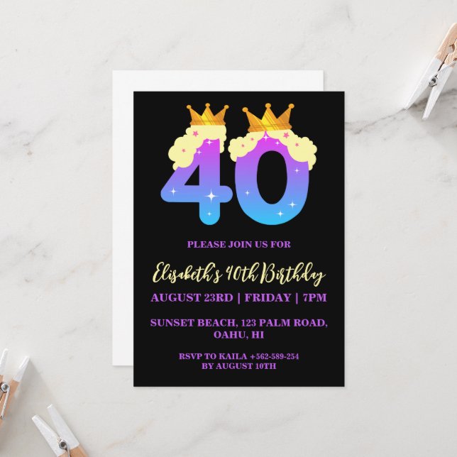 convites para aniversário de 40 anos florais moder (Frente/Verso In Situ)
