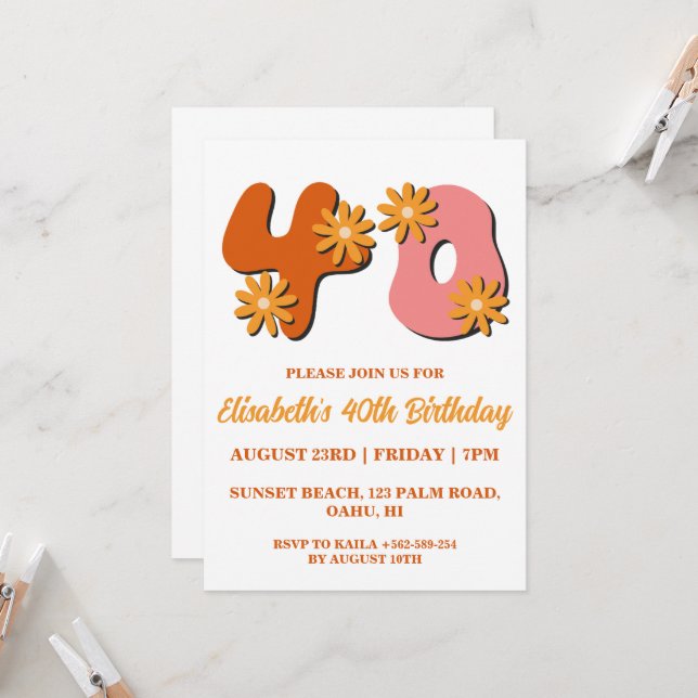 convites para aniversário de 40 anos florais moder (Frente/Verso In Situ)