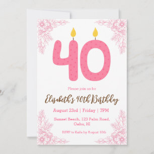 convites para aniversário de 40 anos florais moder
