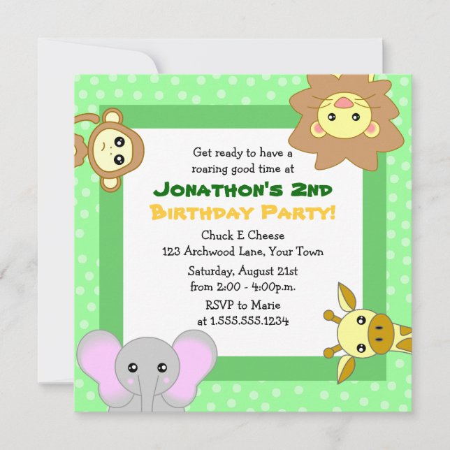 Convites para Aniversários de criança de Animais S (Frente)