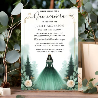 Convites Para Árvores Douradas, Glam Emerald Green Quincean