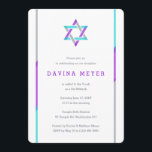 Convites para Bat Mitzvah Moderno | Roxo   Teto<br><div class="desc">Simples e moderno Bat Mitzvah convites com estrelas de David design com sotaques roxos,  lacrimejantes e prateados. Personalize online com seus detalhes Mitzvah.</div>