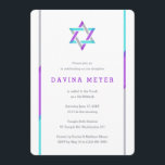 Convites para Bat Mitzvah Moderno | Roxo   Teto<br><div class="desc">Simples e moderno Bat Mitzvah convites com estrelas de David design com sotaques roxos,  lacrimejantes e prateados. Personalize online com seus detalhes Mitzvah.</div>