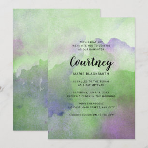 Convites para Bat Mitzvah Verde Purple Watercolor