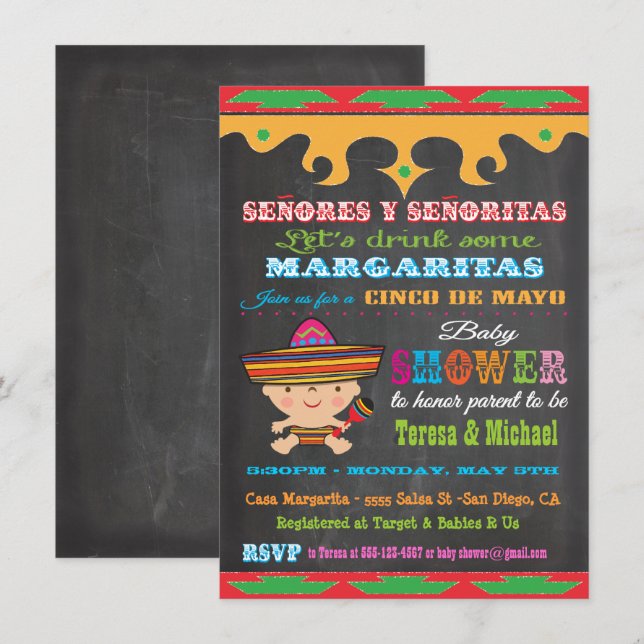 Convites para Bebê Cinco de Mayo em Painéis (Frente/Verso)