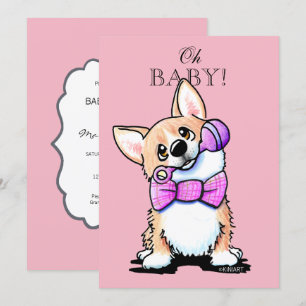 Convites para Bebê Rosa KiniArt Corgi