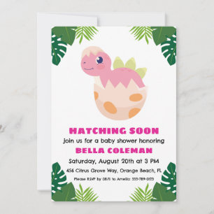 convites para bebês de dinossauros cor-de-rosa