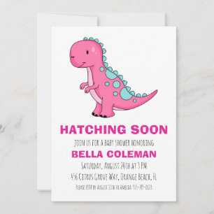 convites para bebês de dinossauros cor-de-rosa