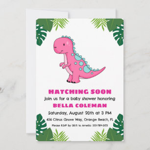 convites para bebês de dinossauros cor-de-rosa