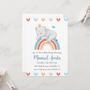 convites para bebês de elefante azul moderno