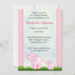 Convites para Bebês de Elefante Rosa