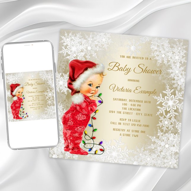 Convites para Bebês de Natal (Girl Christmas baby shower invitation. Instant download and printed invitations are available.)