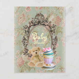 convites para bebês de ursinho floral