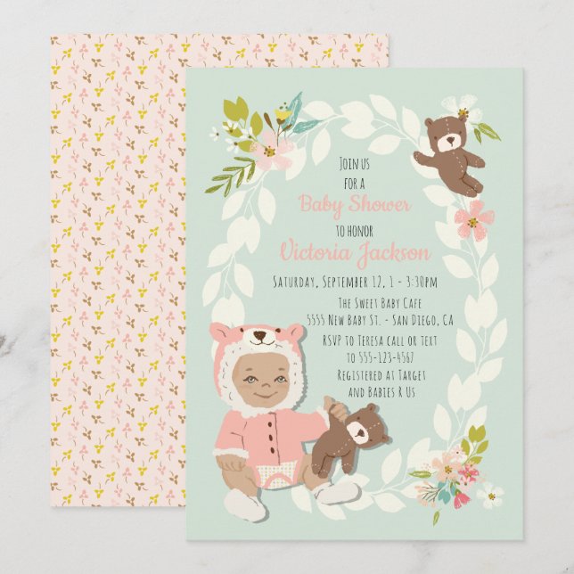 Convites para bebês do Woodland Bear (Frente/Verso)