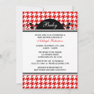 Convites para Bebês Red & White Houndstooth