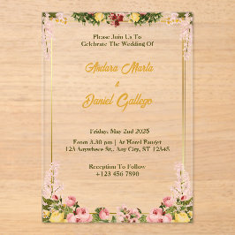 Convites para Casamento Acrílico Verde e Dourado