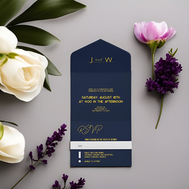 Convites para Casamento All-in-One Clássico Elegan (Criador carregado)