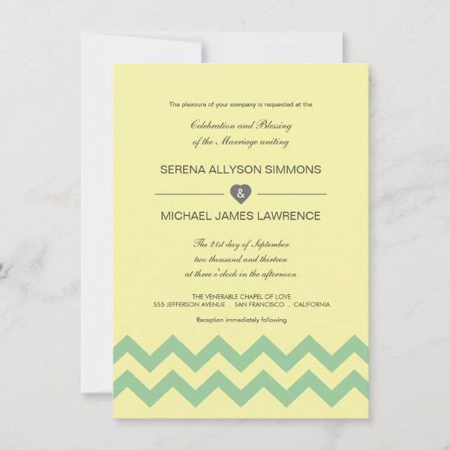 Convites para Casamento Amarelo e Aqua Chevron (Frente)