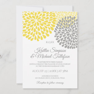 Convites para Casamento Amarelo e Cinza Floral e