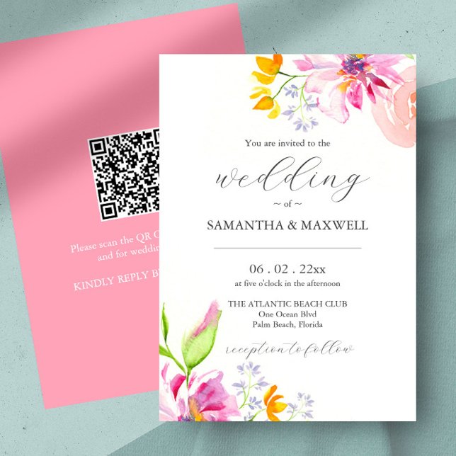 Convites para Casamento, Aquarela Elegante Floral (wedding invitations unique watercolor pink florals by Victoria Grigaliunas of Do Tell A Belle)