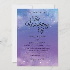 convites para casamento azul-claro e roxo