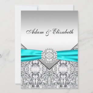 Convites para Casamento Azul de Teal Silver Elegan