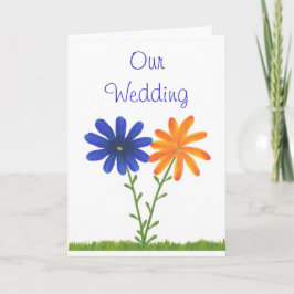 Convites para Casamento Azul e Laranja, Flores