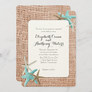Convites para Casamento Blue Starfish Beach Burlap