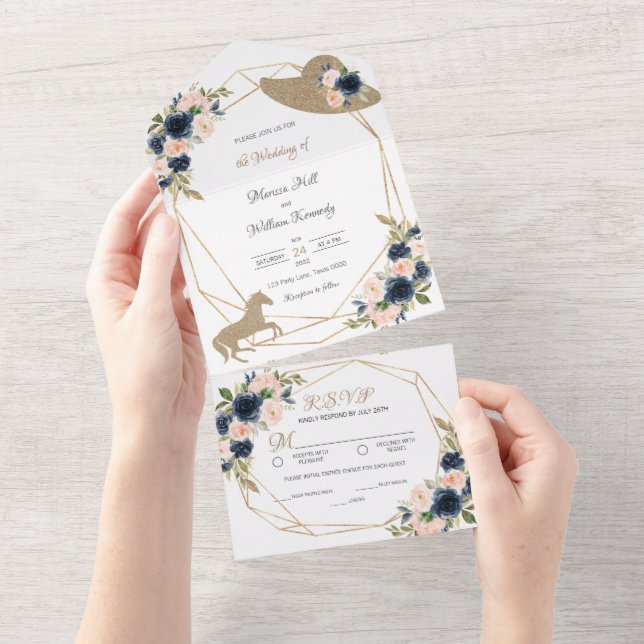 Convites para Casamento Blush & Marinho Kentucky (Tearaway)